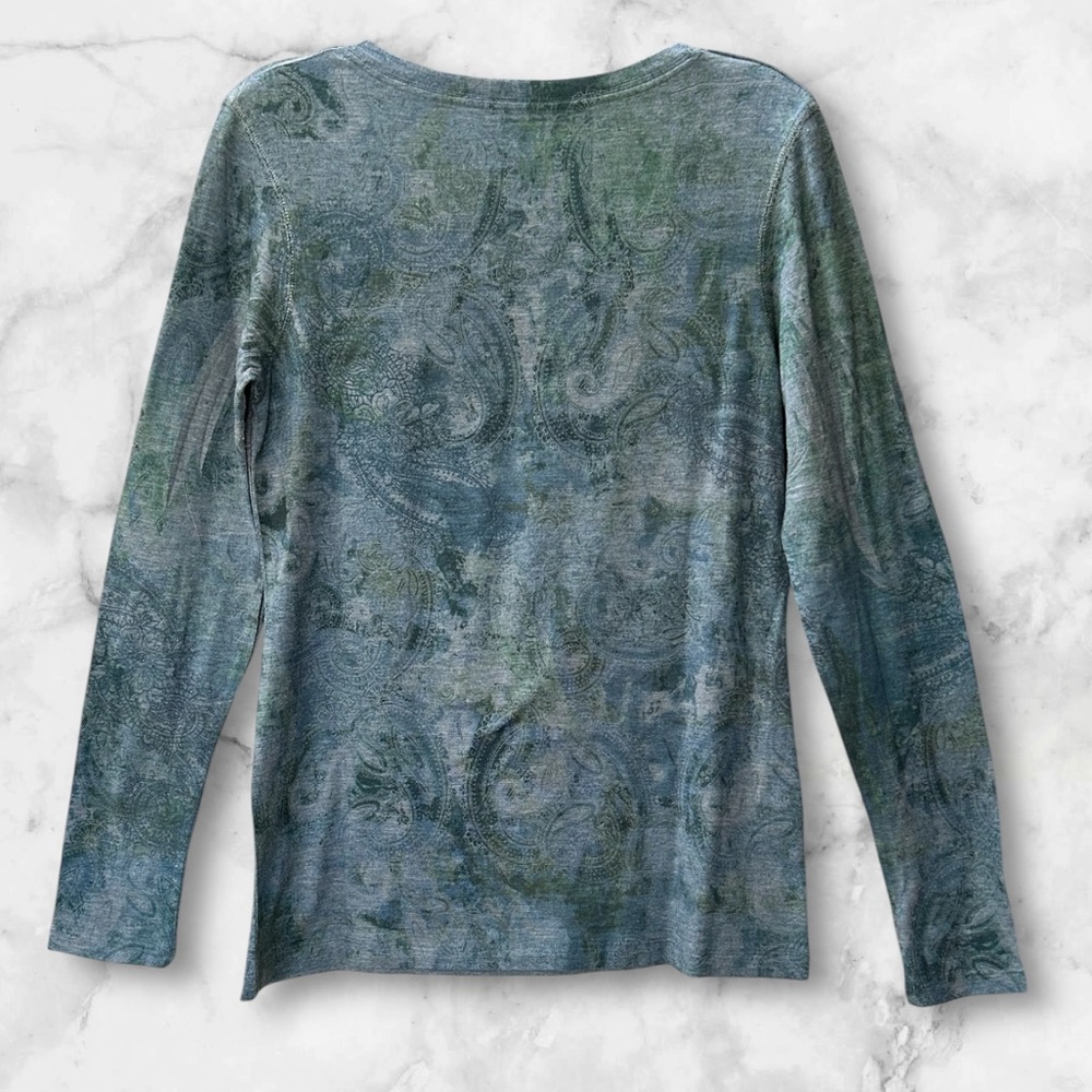 Green Source Y2K Studded Embelished V Neck Paisley Tunic Top Rock Grunge Size L - Picture 3 of 9